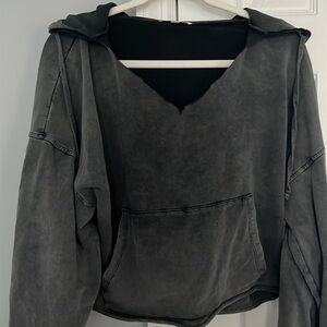 Don’t ask why cropped grey hoodie